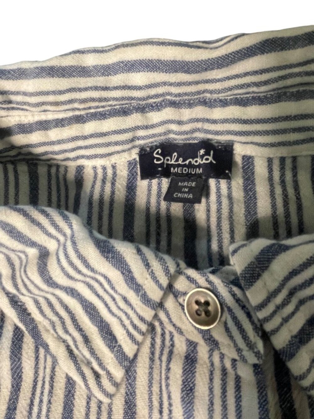 Splendid Womens Blue & White Striped Button-Down Short Sleeve Shirt Size Medium - Picture 4 of 7